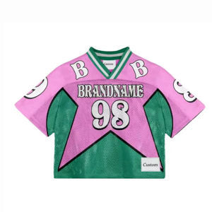Y2k Pure Mesh Hip Hop Top Street Clothing Col en V Maillot de football américain Bonne qualité Football américain Sports à manches courtes - Product Image 5