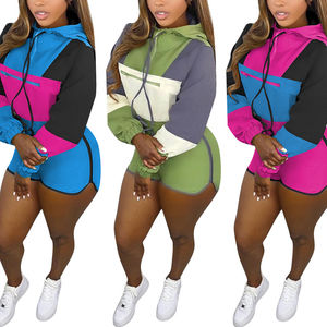 Chaqueta corta cortavientos de bloque de Color con cremallera frontal para mujer y pantalones cortos con cordón en la cintura elástica chándales conjunto de 2 piezas 2026 - Product Image 1