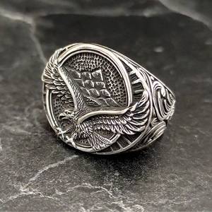 Bague Aigle Ailé pour Homme en Argent Sterling avec Turquoise, Bijou Aigle Volant, Style Oiseaux et Animaux, Cadeau Idéal - Product Image 3