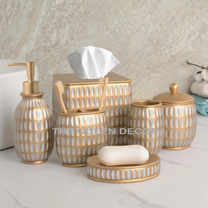 Nuevos juegos de cinco piezas de mármol de resina polivinílica elegantes personalizados, juegos de baño de Color gris, accesorios de baño - Product Image 3