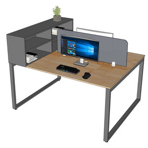 Modern Minimalist 2-seater Office <b>Desk</b> 150x120cm Rubber Wood Top Iron Legs Document <b>Shelf</b> HBRT075 - Product Image 5