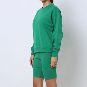 2024 gran oferta logotipo personalizado nueva llegada de gran tamaño Fit mujeres de dos piezas de manga larga Top acanalado Lounge Wear conjunto corto - Product Image 6