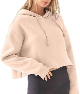 Haute qualité nouveauté coton femmes haut court à capuche 100% coton à manches longues vêtements décontractés mode culture sweats à capuche Service OEM - Product Image 1