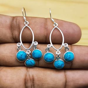 Boucles d'oreilles en pierre précieuse turquoise naturelle Top Rare Stone Long Statement Party Jewelry Boucles d'oreilles en argent sterling 925 fabriquées à la main - Product Image 1