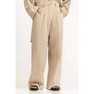 Pantalon large coupe droite pour femme WM-COD-SS25-327B en toile respirante, taille haute, formel, manches longues, couleur délavée 75% - Product Image 5