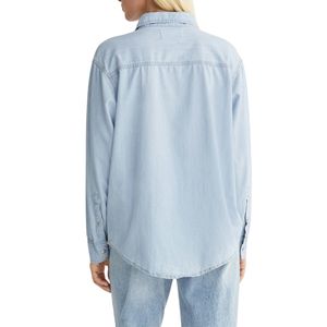 Chemise en jean foncé pour femmes, manches longues, boutonnée, douce, respirante, décontractée, élégante, pour les fêtes, été, tissée, plissée - Product Image 5