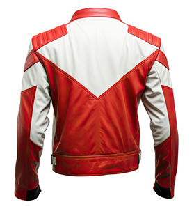 <b>Mens</b> White Red Genuine <b>Sheepskin</b> Stand Collar Zip-Up Quilted Shoulders Stylish Casual Winter Eco-Friendly Windproof Motorcycle - Product Image 6