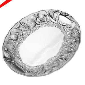 Bandeja de servicio de metal con acabado plateado de buena calidad con mango de diseño para bodas y fiestas - Product Image 2