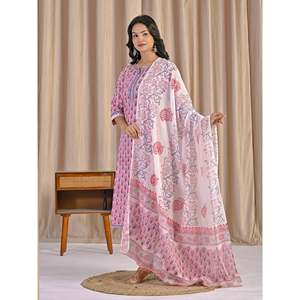Pink Hand Drawn <b>Block</b> <b>Printed</b> Cotton Kurta Pant Set Pakistani Style Indian Ethnic Wear for Lehenga Choli or Salwar - Product Image 4
