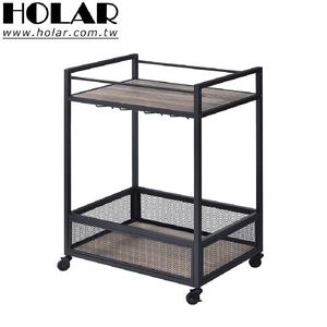 [Holar] Taiwan Made <b>Wooden</b> Cover Metal Mesh Restaurant Wine Serving <b>Trolley</b> with Glass Holder - Product Image 1