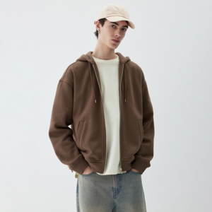 OEM Custom Men's Classic Full-Zip Hoodie Breathable Cotton Zippered <b>Jacket</b> All-Day Comfort Winter <b>Fleece</b> Plain Dyed Technics - Product Image 2