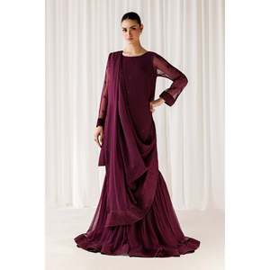 Luxury PLUM Color Long Length <b>Chiffon</b> Hijab <b>Scarf</b> Lightweight for Autumn - Product Image 4