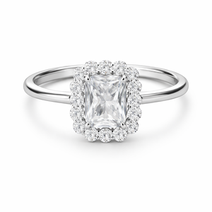 Wholesale Women's Romantic <b>Emerald</b> Cut Zircon Halo <b>Ring</b> Rhodium Plated Sterling <b>Silver</b> 925 Party Engagement Wedding Gift - Product Image 1