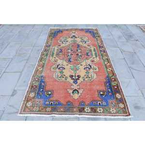 4.4x8.4 ft Rug, Turkish Rug, Vintage <b>Red</b> <b>Wool</b> Moroccan Rug - Product Image 1
