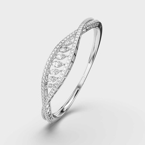 IGI Certified Lab Grown Round & Marquise Diamond Marquise Wave <b>Bangle</b> <b>Bracelet</b> in Solid 925 Sterling Silver - Product Image 3