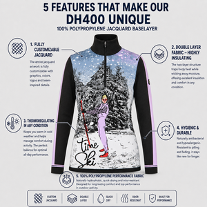 Chaqueta de esquí para mujer con estampado de bosque nevado, cierre de cremallera, polipropileno transpirable, totalmente jacquard - Product Image 3