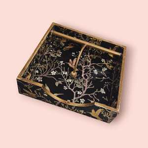 Manufacturer Rectangle Enamel Golden Printed Wood <b>Table</b> Serving Tray Wholesale Price From India New style Handmade Serving Tray - Product Image 1