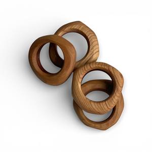 Anillos de Servilleta Hechos a Mano de Madera de Mango con Diseño de Hoja Tallada Incrustada para Decoración de Mesa Rústica de Casa de Campo, Únicos - Product Image 4