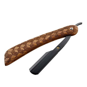 มีดโกนหนวดตรงสำหรับร้านตัดผมไม้จันทน์และสแตนเลสฉลากส่วนตัว - Product Image 1