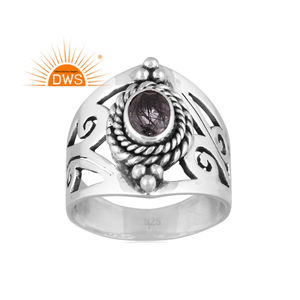 แหวนอัญมณีสีดำธรรมชาติสีเงินแท้ออกซิไดซ์ผลิตตามแบบ - Product Image 1