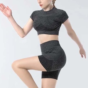 Women's Grey Workout Sets Lightweight Seamless 2-Piece High Waist Yoga Shorts <b>Stretch</b> Sports <b>Bra</b> Custom Material-Spandex - Product Image 5