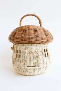 Panier en forme de maison en rotin tissé fait à la main mignon enfants jouets décor poupée panier multifonctionnel bureau stockage maison - Product Image 2