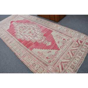 Vintage Rug, 4.9x11.3 ft Large Rug, <b>Red</b> White <b>Wool</b> Rug - Product Image 4