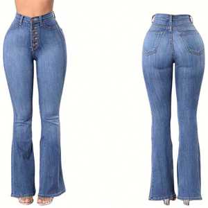 Jeans pour femmes de qualité supérieure en gros, bleu clair, automne, nouveau style rétro, couleur unie, délavé, décontracté, coupe droite, ample, jambe large - Product Image 6