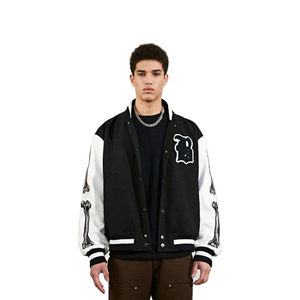 Chaqueta Varsity Personalizada para Hombre, Estilo Urbano, Bordado Chenille Negro, Cuello Alto, Cierre de Cremallera, Impermeable, Resistente al Viento, para Invierno - Product Image 5