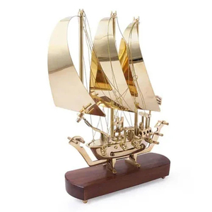 Brass Metal <b>Sailboat</b> Ship Model Figurine Showpiece for Home Office Living Room Showcase Beautiful Gold Polished Height - Product Image 3