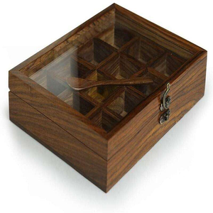 Caja de Especias de Madera Hecha a Mano con Compartimentos para Almacenamiento Organizado de Especias, Hierbas y Condimentos de Cocina - Product Image 3