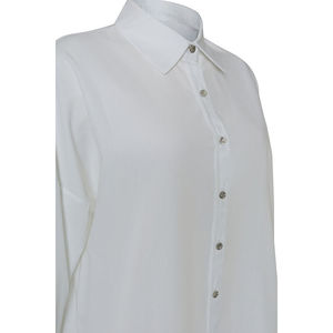 <b>White</b> Poplin Embroidered Blouse for Women-Classic Ruffled Office Top - Product Image 2