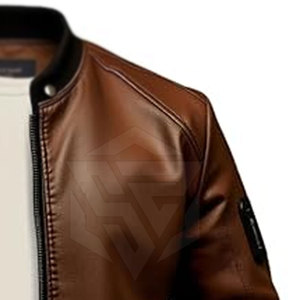 Chaqueta de bombardero de cuero PU personalizada con cuello levantado y forro grueso estilo High Street y logotipo frontal-Disponible con OEM/ODM - Product Image 4