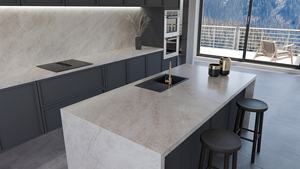 Dalle de quartz imprimée Verde pour plan de travail de cuisine et meuble-lavabo, 2 cm 3 cm, polie, pierre préfabriquée, construction moderne et écologique - Product Image 2
