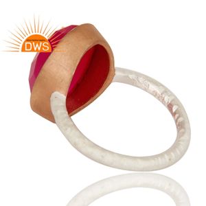 แหวนวางซ้อนกันได้ทำด้วยมือเงินแท้สีชมพูพลอยคาลซิโดนี - Product Image 3