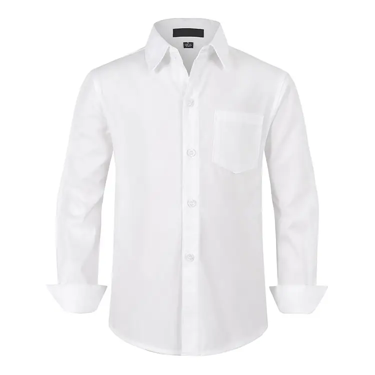 Men'S Formal Business Office Wear Poplin Dress Shirt Custom Logo Long Sleeve Uniform Boys Button Down Shirt