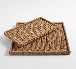 Plateau en bois rond tissé à la main avec design torsadé servant salon table à manger direct Vietnam - Product Image 1