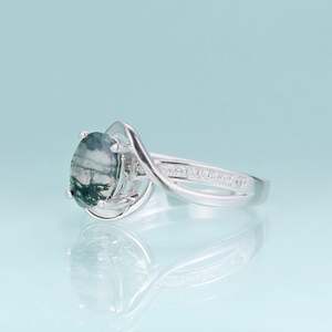 Custom Natural <b>Moss</b> <b>Agate</b> Healing <b>Ring</b> Oval Brilliant Cut <b>Moss</b> <b>agate</b> With Diamond <b>Ring</b> 14K White Gold <b>Engagement</b> <b>Ring</b> For Her - Product Image 2