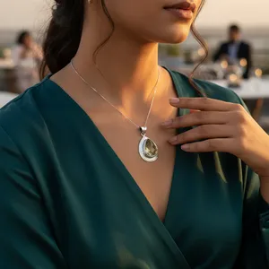 Pendentif goutte d'eau en argent 925 avec quartz, style classique, serti clos, plaqué rhodium, pour femme, style religieux, usage quotidien - Product Image 2