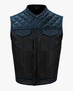 High Quality OEM Men <b>Black</b> Biker Leather <b>Vest</b> Classic Club Style New Fashionable Winter Warm Racing Breathable Canvas - Product Image 1