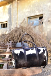 Bolsa de lona de cuero de vaca pelo real en bolsa de viaje de cuero - Product Image 4