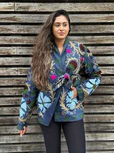 Chaqueta Larga Suzani Bordada a Mano para Mujer, Estilo Bohemio de Primavera, Ecológica, con Patrón Geométrico, Regalo Especial para Festivales, Lona de Algodón - Product Image 2