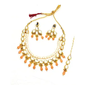 Ensemble de collier Kundan plaqué or 18 carats pour femme, en acier inoxydable et cuivre plaqué or 24 carats, orné de pierres de zircon, pour mariage - Product Image 2
