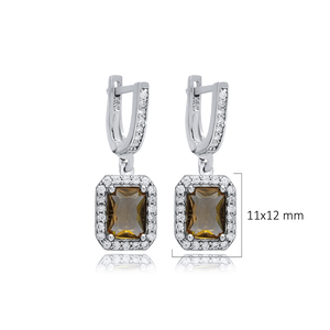 Boucles d'oreilles pendantes en zircon en forme de baguette de 11x12 mm, fabrication artisanale turque, argent 925, bijoux de charme pour mariage et fête pour femmes - Product Image 2