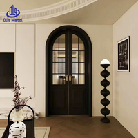 Puerta Abatible de Vidrio de Estilo Francés Moderno para Uso Residencial, Puertas y Ventanas Arqueadas de Aleación de Aluminio Negro Personalizadas