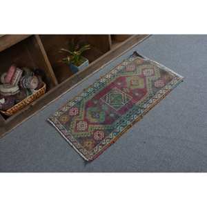 <b>Vintage</b> Turkish Kilim <b>Rug</b> 1.6 X 3.1ft Red Green Patchwork Wool Latex Eco Friendly Dining Room Carpet 9x12 Rectangle - Product Image 2