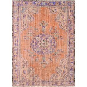 Tapis en laine noué à la main de grande taille, motif médaillon rouge et orange, pour salon, couloir rectangulaire - Pae-2919 - Product Image 1