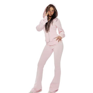 ชุดวอร์มผู้หญิงผ้าฝ้าย 100% แบบสั่งทำ กางเกงขายาวทรงบาน เสื้อฮู้ดดี้ ชุดลำลอง บริการ OEM - Product Image 2