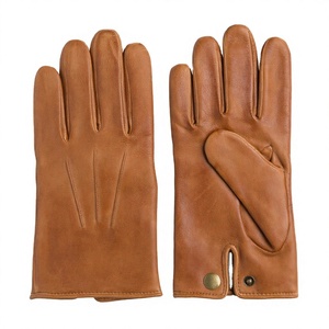 Mens Tan Brown Sheepskin Dress <b>Gloves</b> Classic Full Finger Soft Handmade Thermal Eco-Friendly Snap Button Closure <b>Touchscreen</b> - Product Image 1