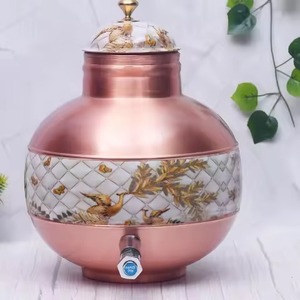 Round copper <b>water</b> dispenser with white Floral Design decorative design For <b>Water</b> Drinking use - Product Image 1